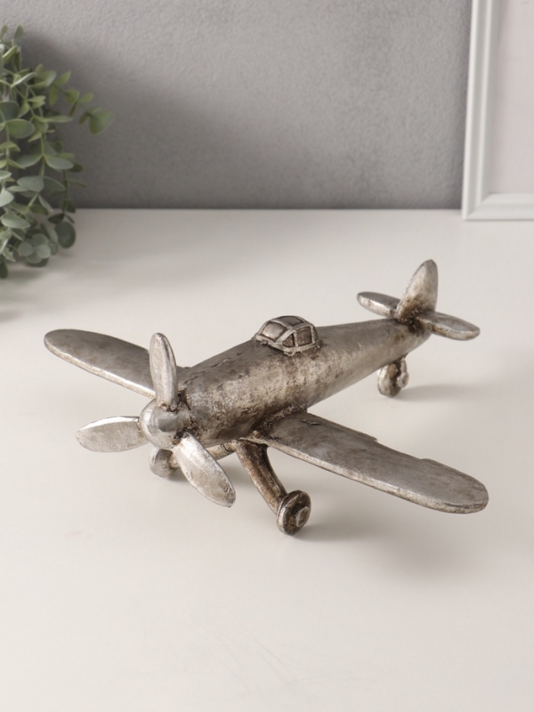 Сувенир полистоун "Ретро. Винтовой самолёт" серебро с патиной 35х30х15 см