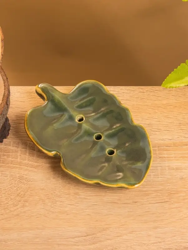 Мыльница "Опавший лист" керамика, цв. зелёно-коричневый, 15х9,5х2 см