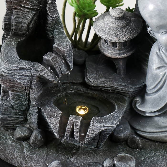 Фонтан настольный от сети, подсветка Фонтан настольный от сети, подсветка "Маленький хотей в каменном городе" 29х21х27 см