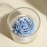 Свеча интерьерная в стакане "Нежно-голубой пион" 11х11х8 см