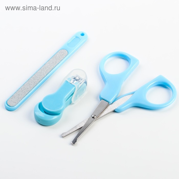 Детский маникюрный набор, 3 предмета: ножницы, пилка, книпсер, от 0 мес., цвет голубой