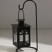 Подсвечник металл 1 свеча "Фонарь с подставкой" черный 23,5х10х10 см