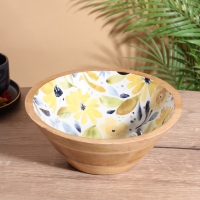 Салатник &laquo;Желтые и синие цветы&raquo;, 25&times;25&times;10 см, дерево манго