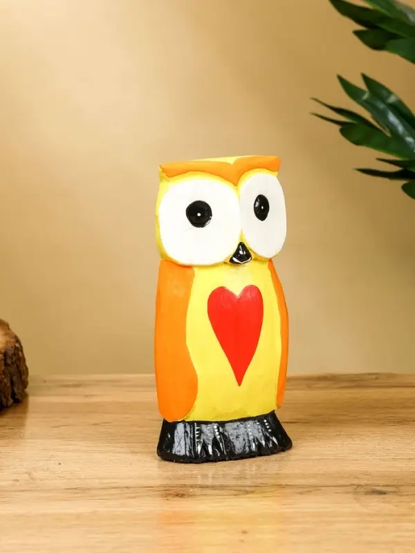 Набор сувенирный &laquo;Совята с сердечком&raquo;, h=15 см, h=12.5 см, h=9.5 см, дерево, оранжево-желтый