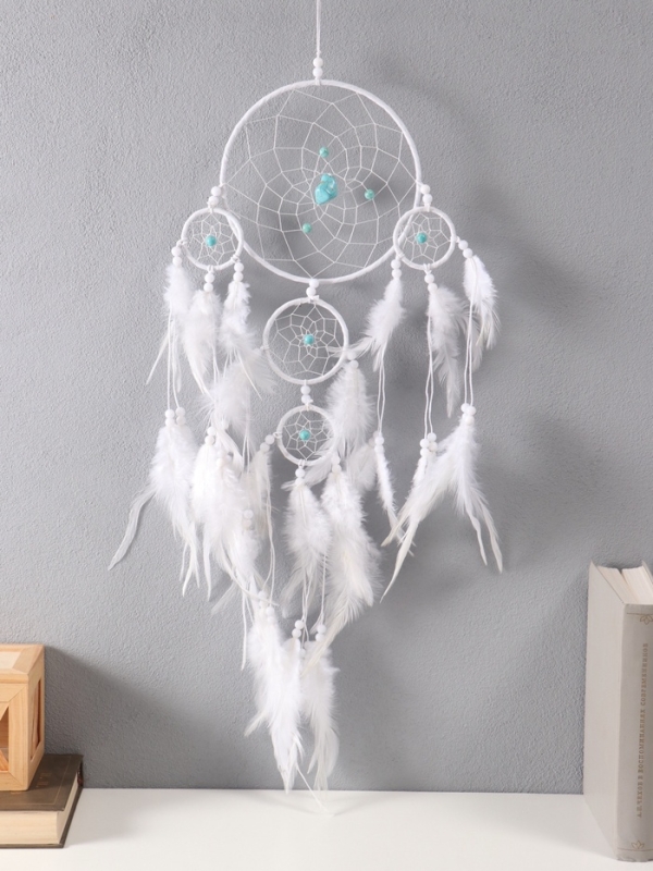 Ловец снов "Оберег с камнем Бирюза" белый 35х66 см