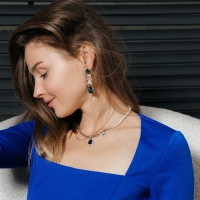 Колье &laquo;Капля&raquo; цветок, цвет бело-зелёный в серебре, 35 см