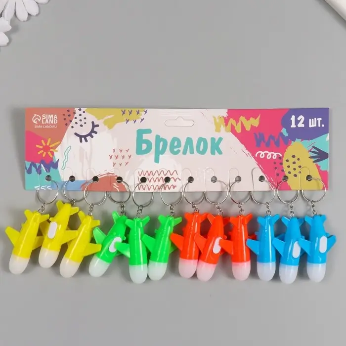 Фонарик свет на кольце "Самолет" мигает МИКС 6,3х4х2 см