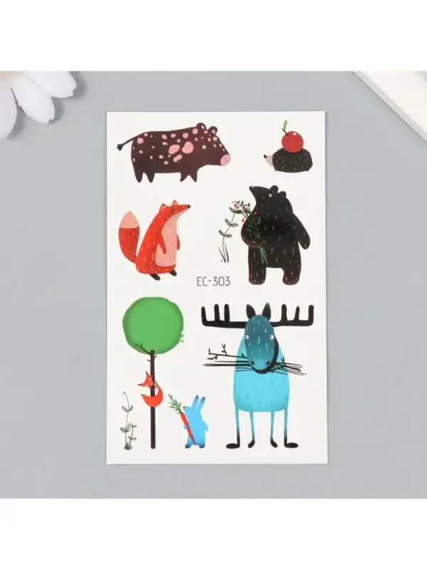 Переводные тату на тело цветные &laquo;Смешные звери&raquo;, 7.5&times;12 см