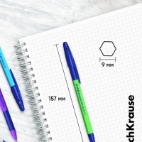 Ручка шариковая ErichKrause R-301 Neon Stick & Grip, узел 0,7-1.0 мм, чернила синие, резиновый держатель, длина линии письма 2000 метров, МИКС