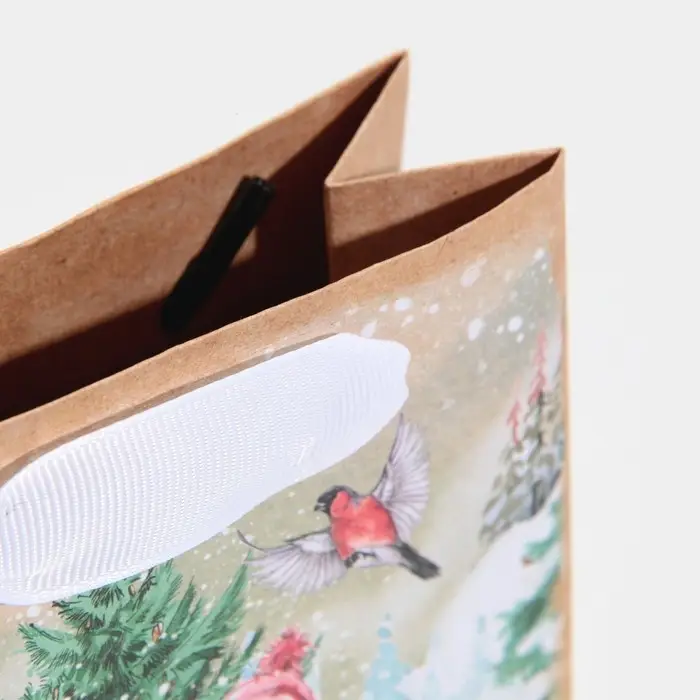 Пакет подарочный новогодний крафтовый &laquo;Заснеженный лес&raquo;, S 12 х 15 х 5.5 см