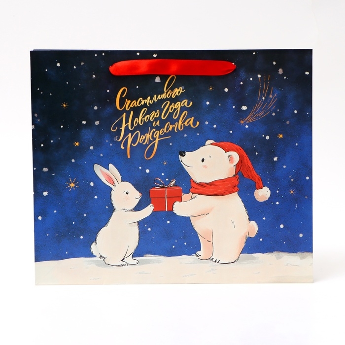 Новый год. Пакет подарочный новогодний бумажный, Новый год. Пакет подарочный новогодний бумажный, "В Новогоднюю ночь", 31 х 26 х 11 см.
