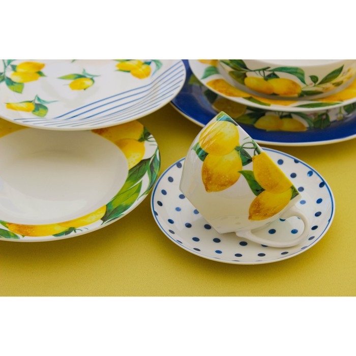 Чайная пара Доляна &laquo;Лимон&raquo;, 2 предмета: чашка 250 мл, блюдце d=15 см