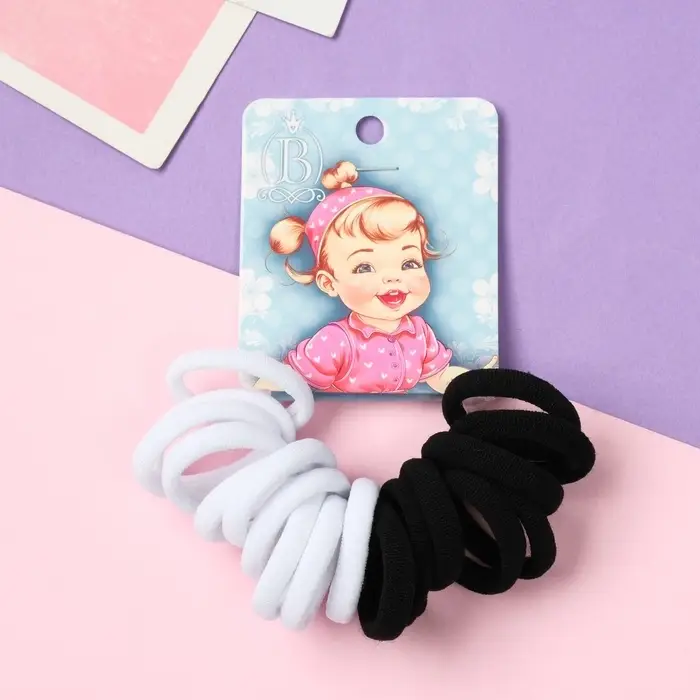 Резинка для волос "Крошка" (набор 20 шт) хвостики, 2,5 см, чёрный белый