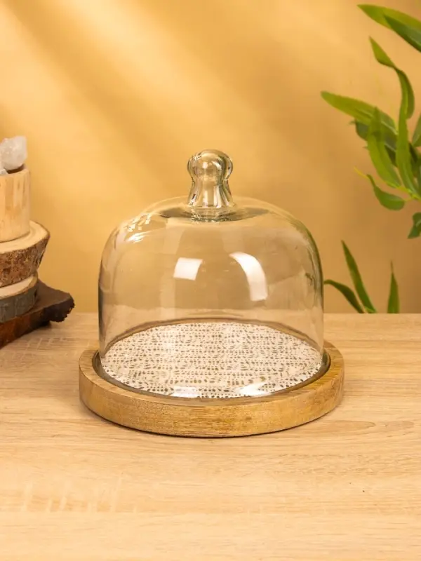 Блюдо сервировочное с крышкой, 20&times;20&times;19.5 см, дерево, стекло