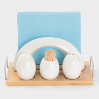 Набор для специй на бамбуковой подст 4 шт, солонка, перечница, салфетница, зубочист