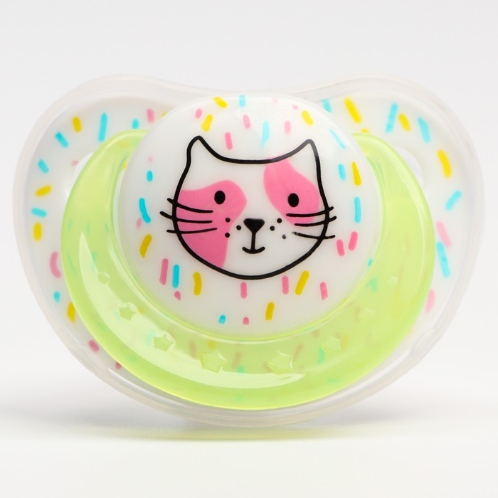 Соска - пустышка силиконовая ортодонтическая &laquo;Кошечка&raquo;, от 0 мес., с колпачком, цвет желтый