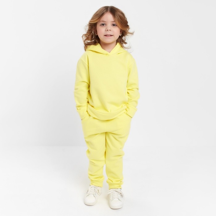 Костюм для девочки (толстовка, брюки) с НАЧЁСОМ, цвет жёлтый, рост 98 см