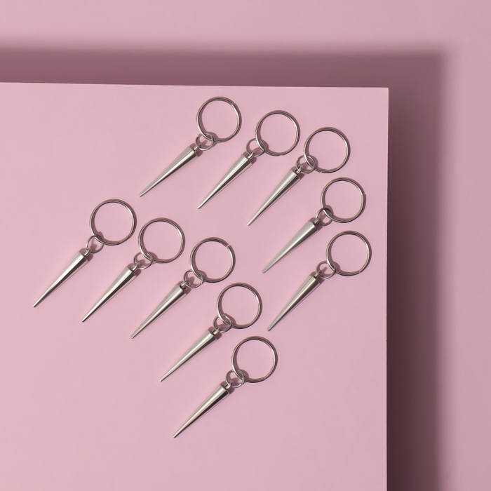 Пирсинг для волос &laquo;Клин&raquo;, 4,1 &times; 1,3 см, 10 шт, цвет серебристый