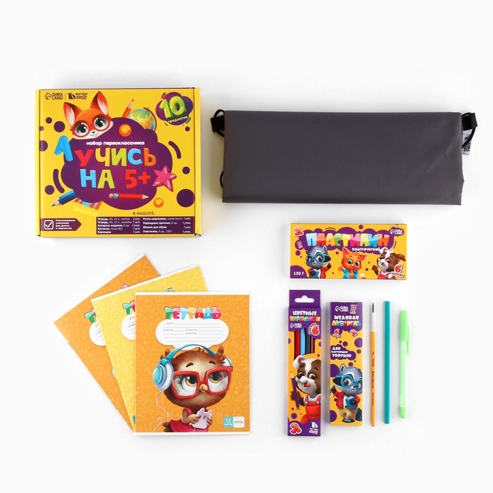 Набор первоклассника с мешком для обуви 10 предметов &laquo;1 сентября: Учись на 5+&raquo;