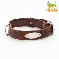 Ошейник кожаный тисненый однослойный с табличкой, 60 х 3 см, ОШ 45-57 см, коричневый Ошейник кожаный тисненый однослойный с табличкой, 60 х 3 см, ОШ 45-57 см, коричневый