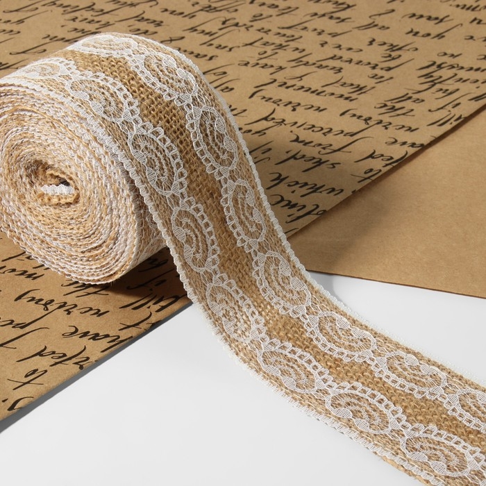 Лента холщовая «Кружево», натуральная, 50 мм, 4,5 ± 0,5 м, цвет белый Лента холщовая «Кружево», натуральная, 50 мм, 4,5 ± 0,5 м, цвет белый