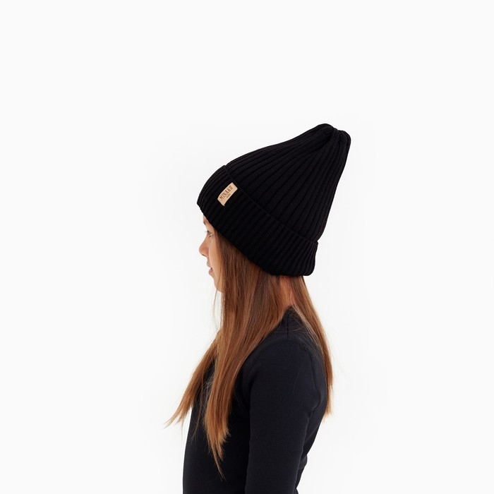 Шапка детская MINAKU с отворотом р-р 52-56, цв.чёрный Шапка детская MINAKU с отворотом р-р 52-56, цв.чёрный