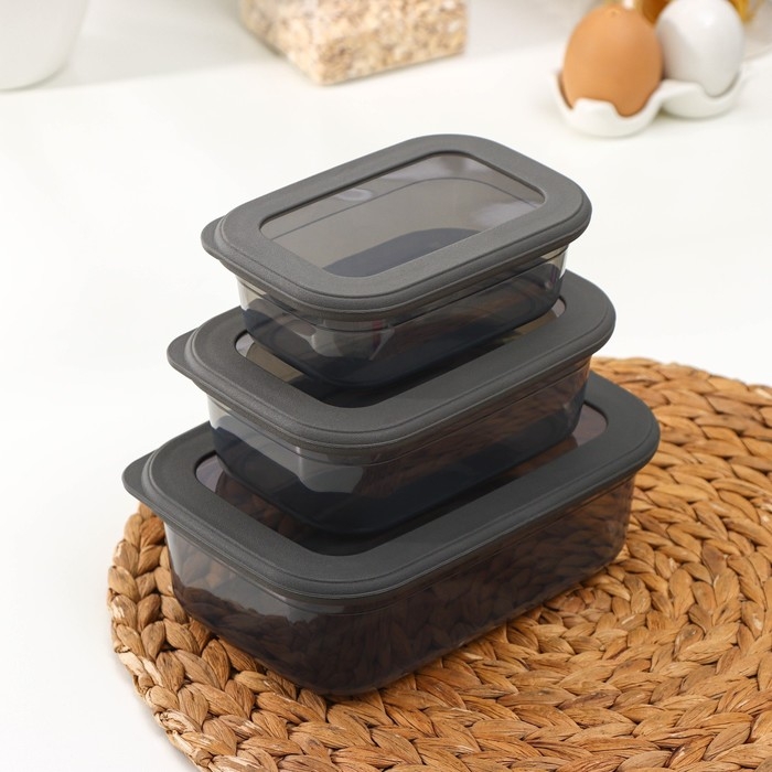 Набор пищевых контейнеров &laquo;Респект&raquo;, 3 шт: 400 мл, 700 мл, 1.2 л, цвет прозрачный, крышка серая