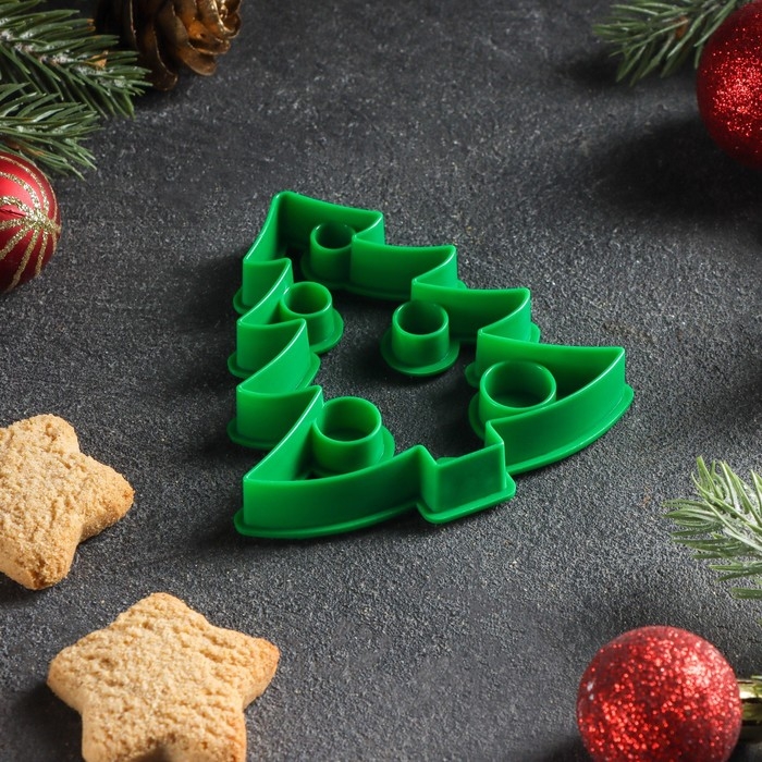 Форма для печенья &laquo;Ёлочка&raquo;, вырубка, штамп, 8,5&times;8 см, цвет зелёный