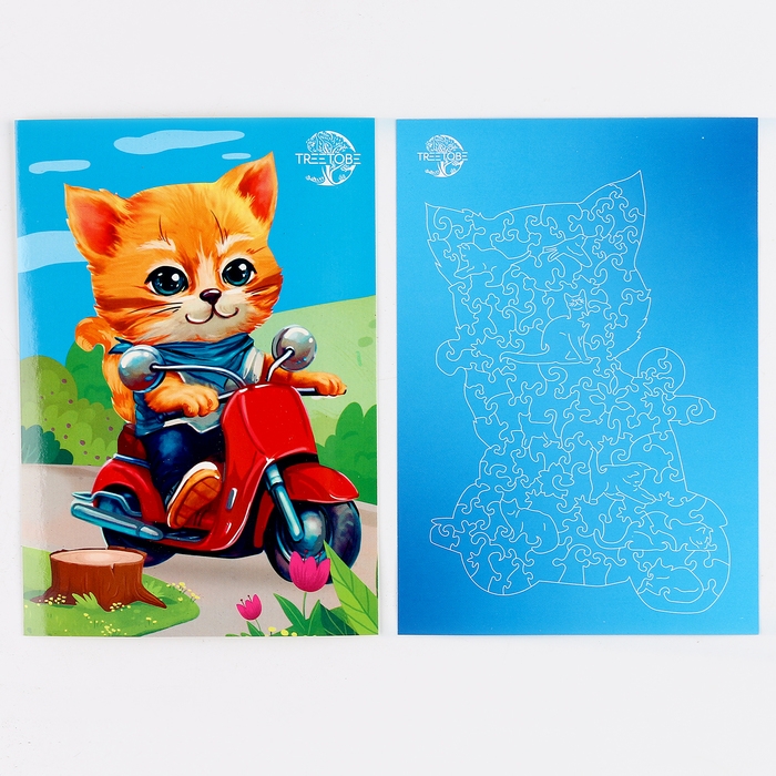 Пазлы деревянные фигурные детские &laquo;Кот на мопеде&raquo;, 96 элементов