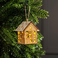 Ёлочная игрушка &laquo;Домик со снеговиком&raquo;, от батареек, свечение тёплое белое