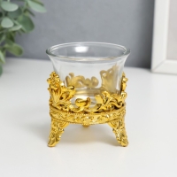 Подсвечник стекло, пластик на 1 свечу "Сердце из листьев сердце" золото 6,5х6х6 см Подсвечник стекло, пластик на 1 свечу "Сердце из листьев сердце" золото 6,5х6х6 см