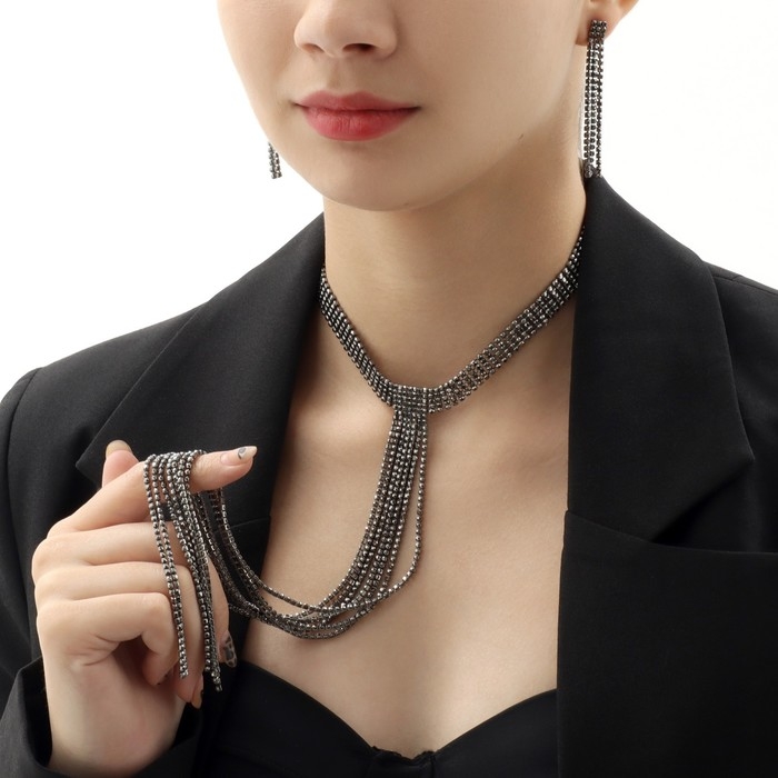 Набор 2 предмета: серьги, колье &laquo;Лёд&raquo; дорожка, цвет серый, 30 см