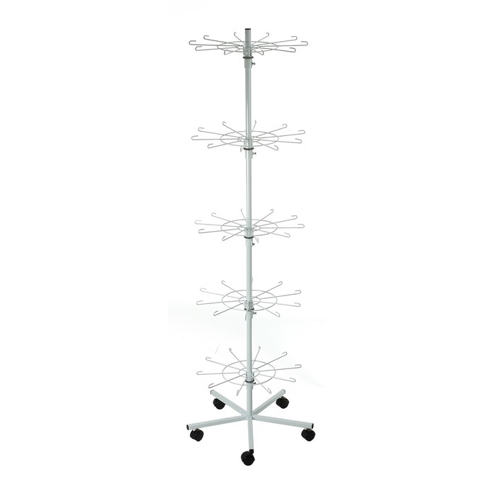 Вертушка на колёсах, 5 ярусов по 10 крючков, 50&times;50&times;190, цвет белый