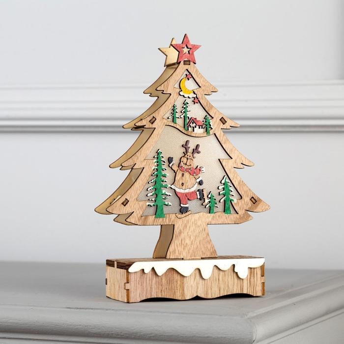 Светодиодная фигура &laquo;Ёлка с оленем&raquo; 12 &times; 20 &times; 5 см, дерево, батарейки АААх2 (не в комплекте), свечение тёплое белое