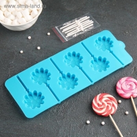 Форма для леденцов Доляна &laquo;Ромашка&raquo;, силикон, 9,5&times;24&times;1 см, 6 ячеек (d=3,8 см), с палочками, цвет МИКС