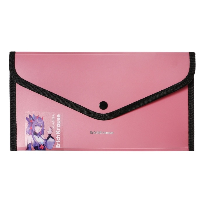 Папка-конверт на кнопке 260 х 140 мм (Travel), 600 мкм, ErichKrause "Matt Manga", с расширением, непрозрачная, тиснение "песок", микс