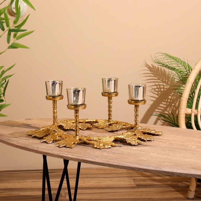 Подсвечник на 4 свечи Подсвечник на 4 свечи "Кленовые листья" алюминий 46х46х18 см