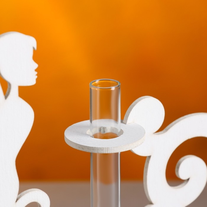 Кашпо деревянное 13.5&times;13&times;24 см с 1 колбой "Фея", белый Дарим Красиво