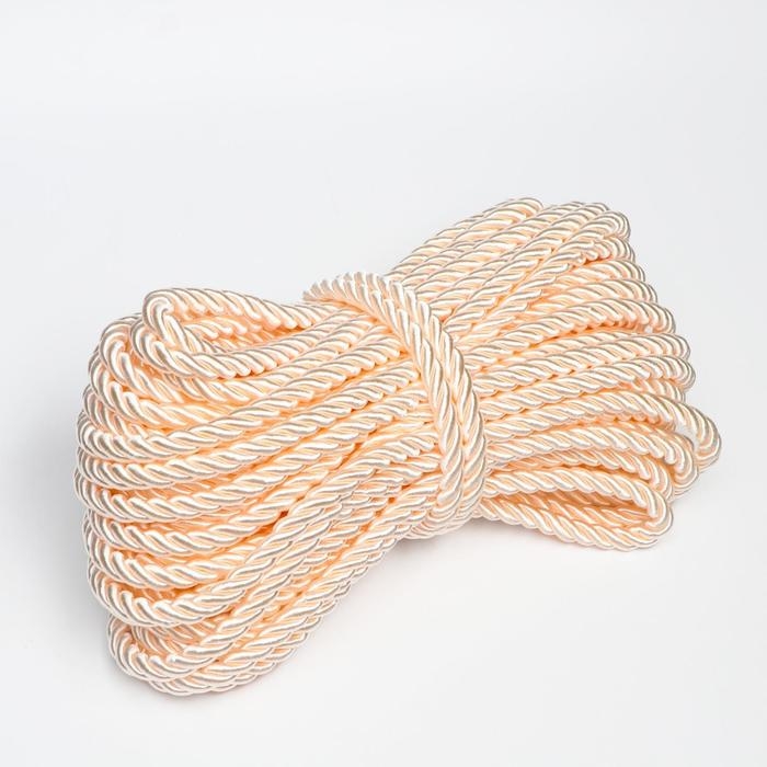 Шнур для декора и отделки, витой, декоративный, без тесьмы, бежевый, 12 мм х 25 м