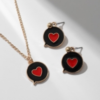 Гарнитура 2 предмета: серьги, кулон «Сердце» мечта, цвет красно-чёрный в золоте, 42 см Гарнитура 2 предмета: серьги, кулон «Сердце» мечта, цвет красно-чёрный в золоте, 42 см