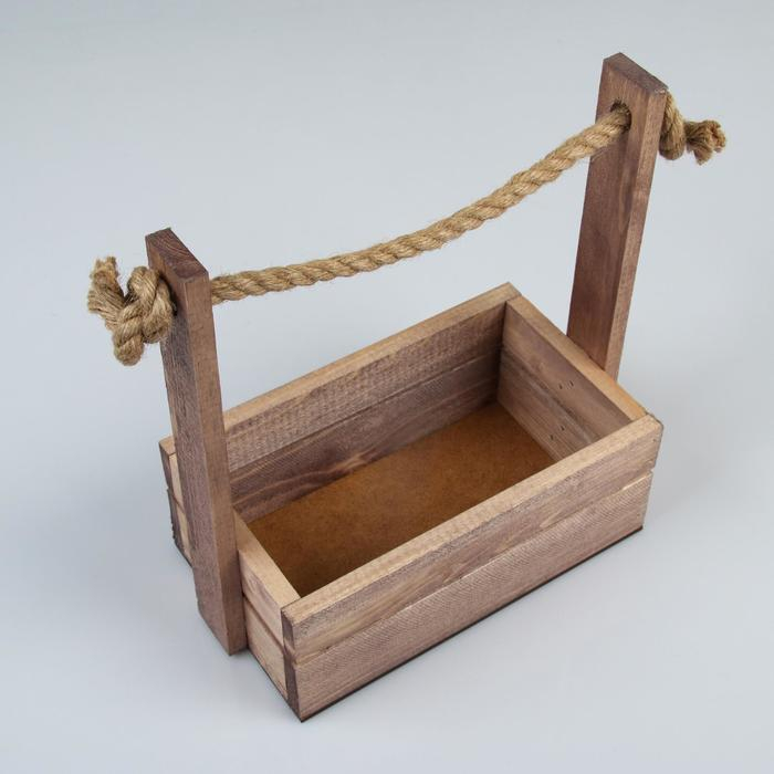 Набор кашпо деревянных 2 в 1 (25.5&times;15&times;30; 20&times;12&times;23 см) "Аром", ручка канат, состаренный дуб