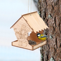 Деревянная кормушка-конструктор для птиц &laquo;Заяц с морковкой&raquo;, 14 &times; 14.5 &times; 18 см, Greengo