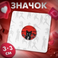 Значок &laquo;Япония&raquo; кот с нунчаками, цвет чёрно-красный в серебре
