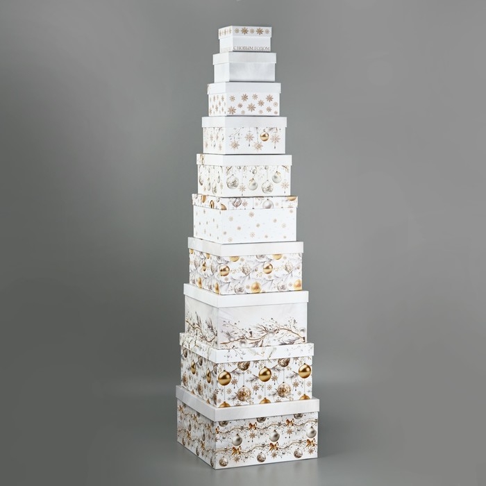 Набор подарочных коробок 10 в 1 «Белая роскошь», 10.2 х 10.2 х 6–28.2 х 28.2 х 15 см, Новый год Набор подарочных коробок 10 в 1 «Белая роскошь», 10.2 х 10.2 х 6–28.2 х 28.2 х 15 см, Новый год