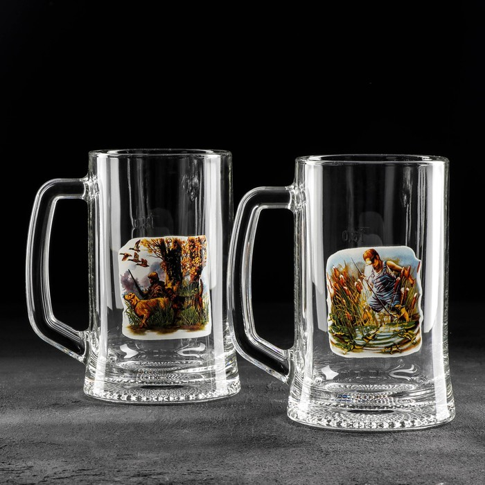 Набор кружек для пива &laquo;Охота-рыбалка&raquo;, 500 мл, 2 шт, рисунок МИКС