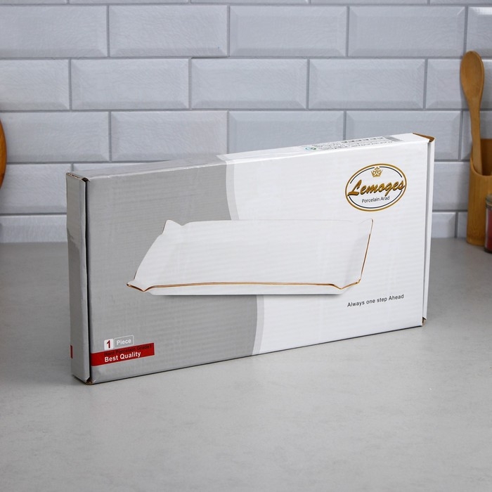 Селедочница Kabab Platter, большая, 45,5&times;23&times;3,5 см, золотая обводка, фарфор, Иран