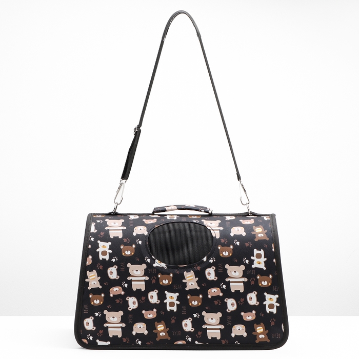 Сумка-переноска каркасная Сумка-переноска каркасная "Медвежонки", размер M, 40 х 21 х 27 см, чёрный