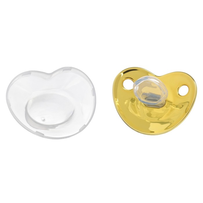 Соска - пустышка силиконовая ортодонтическая &laquo;Доллар&raquo;, от 12 мес., с колпачком, цвет золотой/черный, стразы