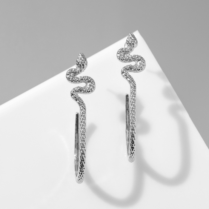 Новый год! Символ года 2025! Серьги металл &laquo;Змея&raquo; грациозная, круг, цвет серебро