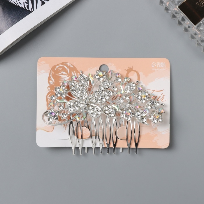 Гребень для волос "Молли" бабочка, 8х6 см, серебро